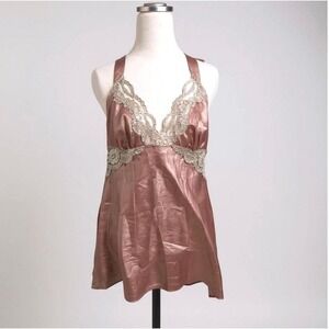 Vintage Fredericks of Hollywood Satin Lace Halter Nightgown Open Back Lingerie